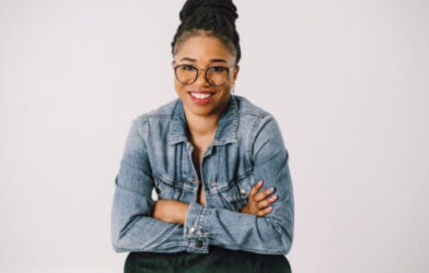 A woman wearing a jean jacket