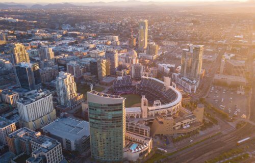 Aerial view of downtown San Diego, California, which tops the list of Best Places to Live In California.