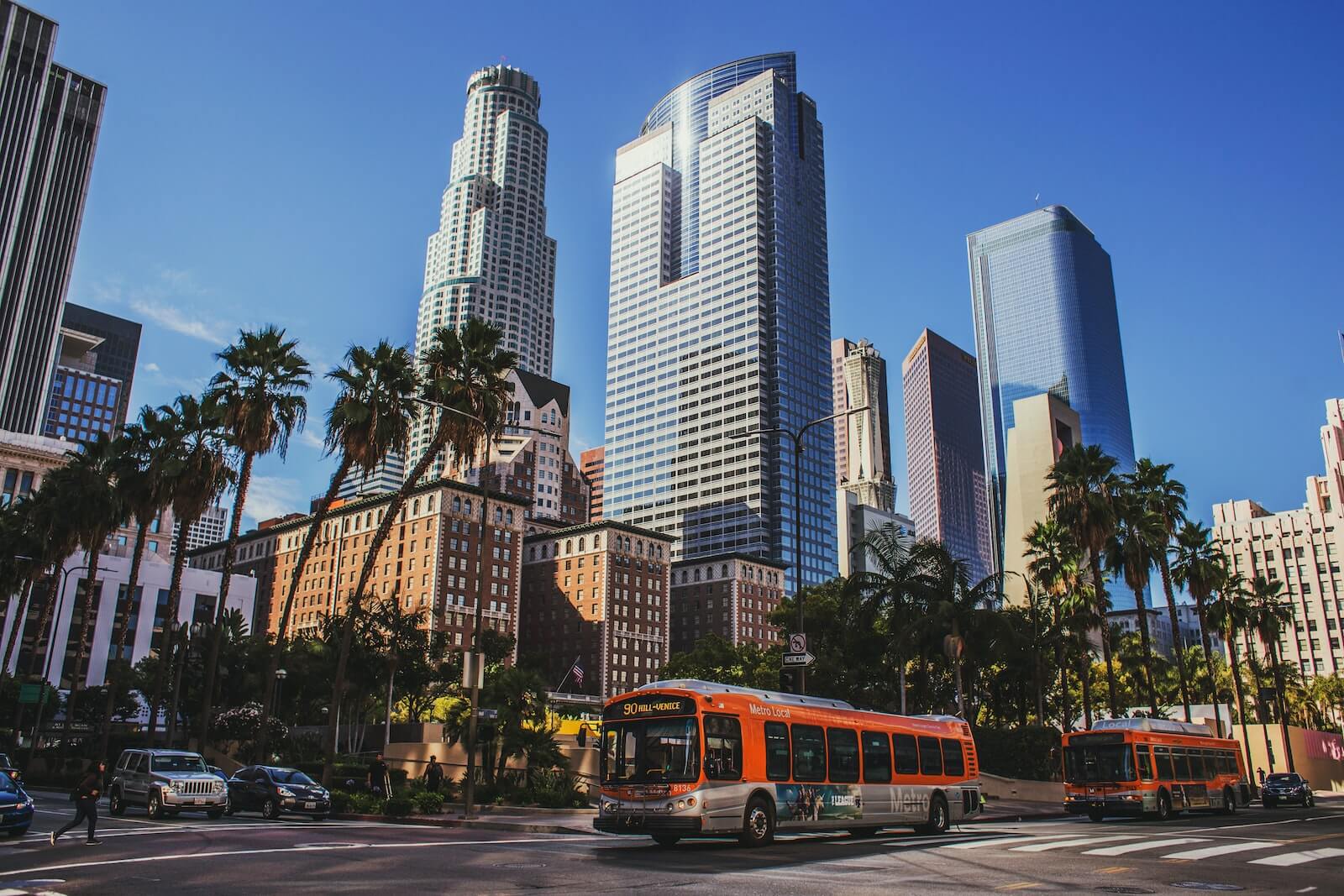 bus on road in Los Angeles