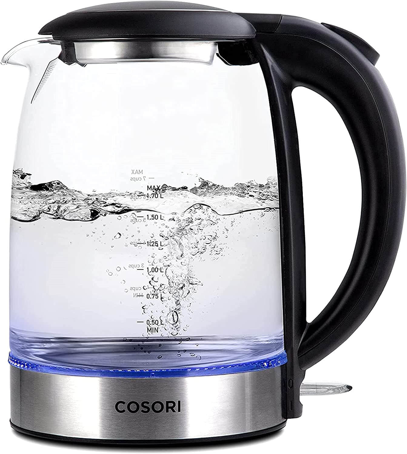 bubbling water inside glass electric kettle