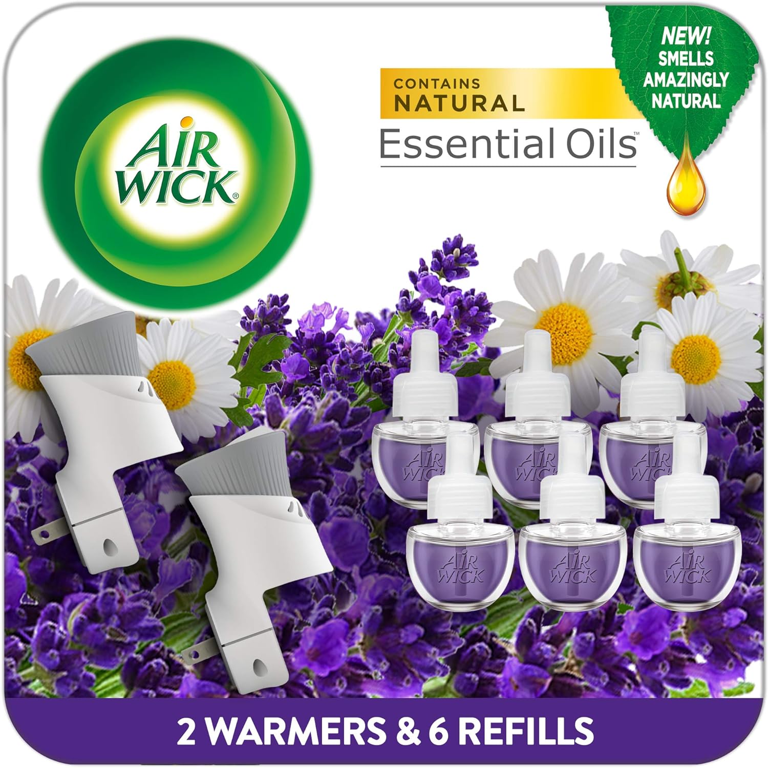 Air Wick plug in Scented Oil Starter Kit, 2 Warmers + 6 Refills, Lavender & Chamomile, Eco friendly, Essential Oils, Air FreshenerColor:1 Count (Pack of 1)