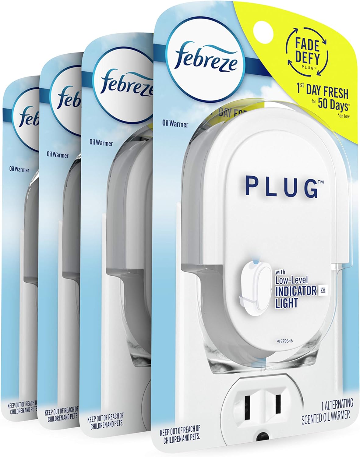 Febreze Plug In Air Freshener Fade Defy Plugs, Scented Oil Warmer, (Pack of 4)